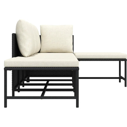Set mobilier de grădină cu perne, 5 piese, negru, poliratan