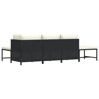 Set mobilier de grădină cu perne, 5 piese, negru, poliratan