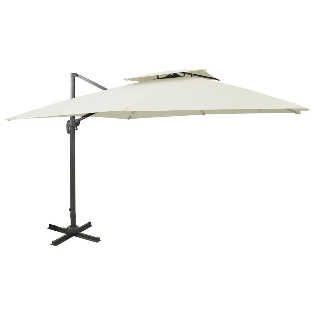 Umbrelă de grădină cu consolă și blat dublu, 300x300 cm, culoare nisip