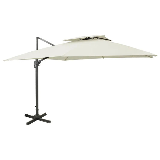 Umbrelă de grădină cu consolă și blat dublu, 300x300 cm, culoare nisip
