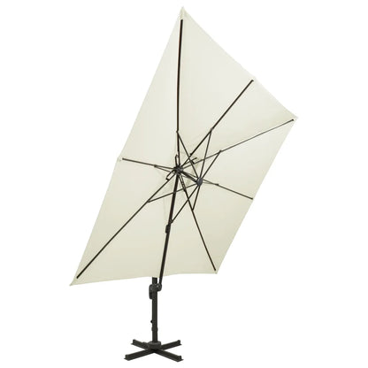 Umbrelă de grădină cu consolă și blat dublu, 300x300 cm, culoare nisip