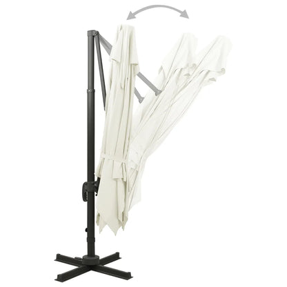Umbrelă de grădină cu consolă și blat dublu, 300x300 cm, culoare nisip