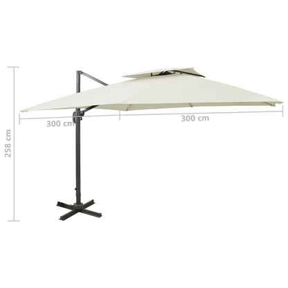 Umbrelă de grădină cu consolă și blat dublu, 300x300 cm, culoare nisip