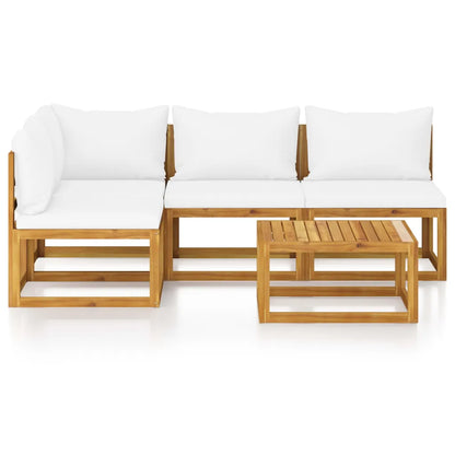 Set mobilier grădină cu perne, 5 piese, crem, lemn masiv acacia