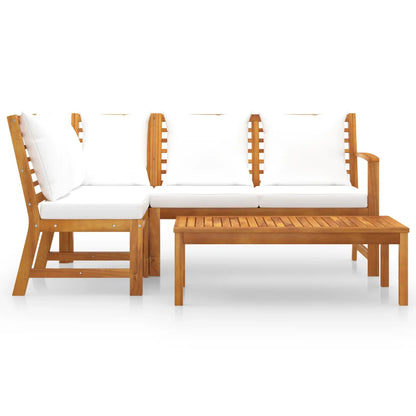 Set mobilier de grădină cu perne crem 4 piese lemn masiv acacia