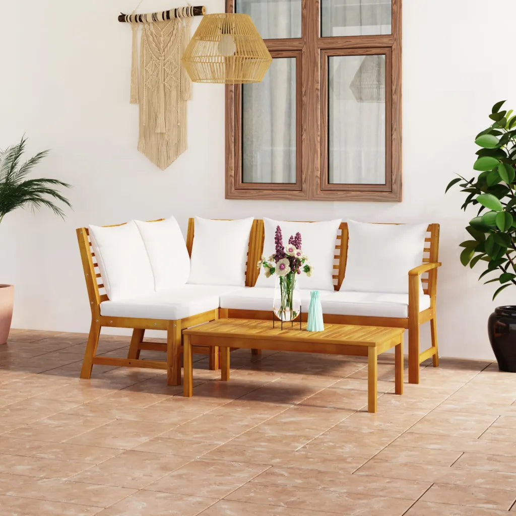 Set mobilier de grădină cu perne crem 4 piese lemn masiv acacia