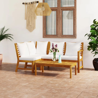 Set mobilier de grădină cu perne crem 4 piese lemn masiv acacia