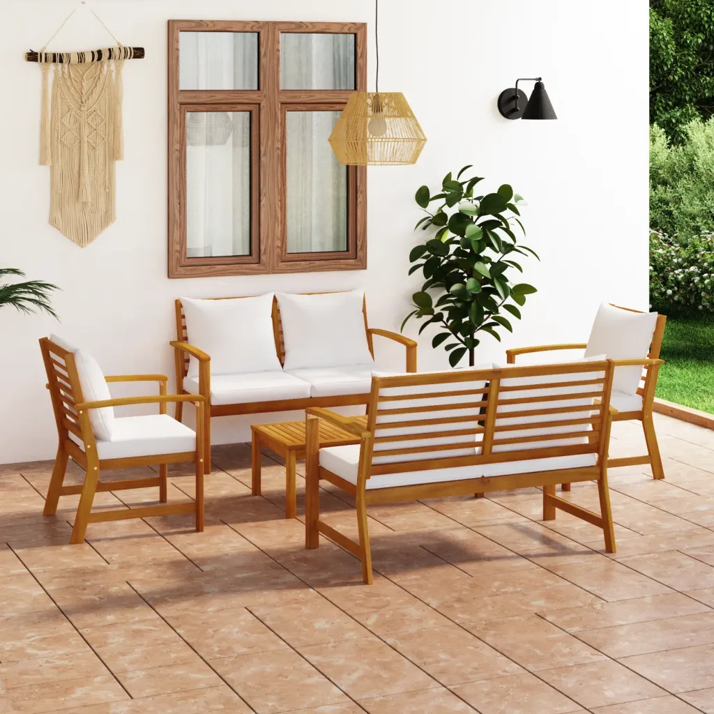 Set mobilier de grădină cu perne, 5 piese, lemn masiv acacia