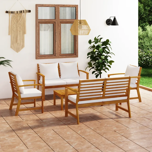 Set mobilier de grădină cu perne, 5 piese, lemn masiv acacia