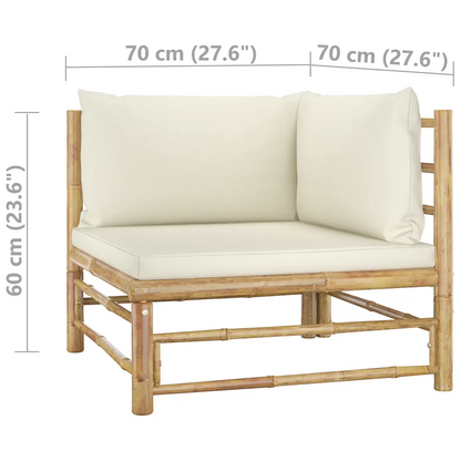 Set mobilier de grădină, cu perne alb crem, 5 piese, bambus