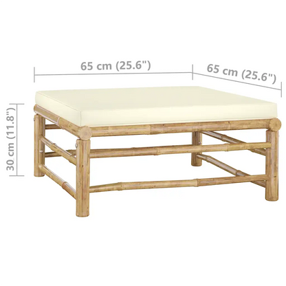 Set mobilier de grădină, cu perne alb crem, 5 piese, bambus