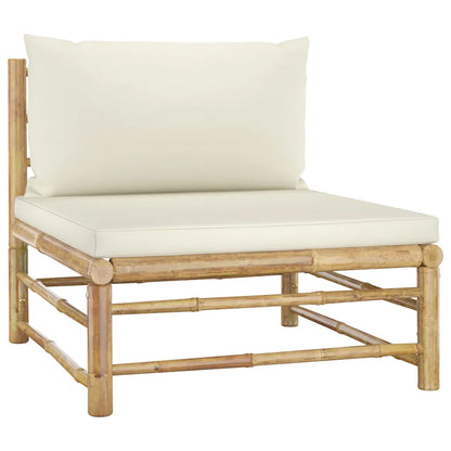 Set mobilier de grădină, cu perne alb crem, 5 piese, bambus