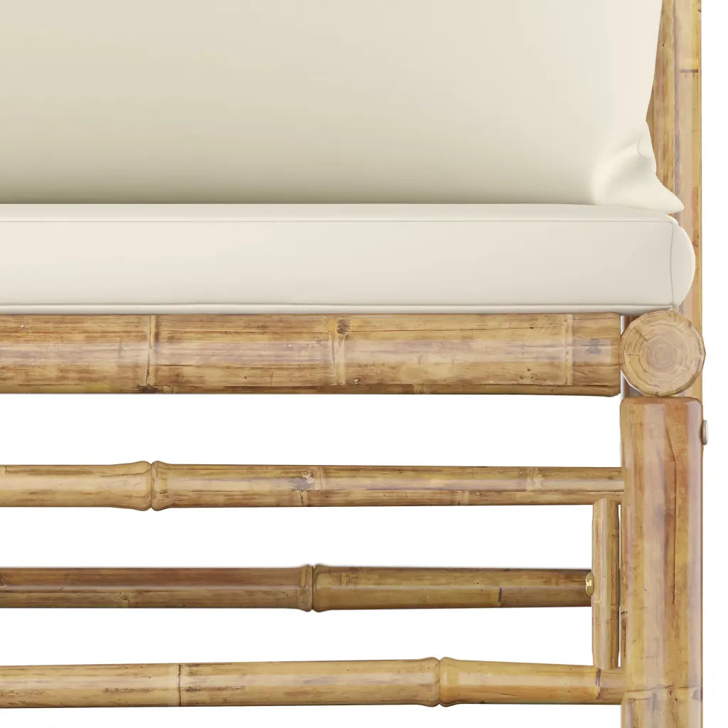 Set mobilier de grădină, cu perne alb crem, 5 piese, bambus