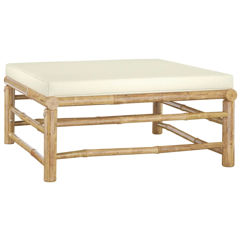 Set mobilier de grădină, cu perne alb crem, 5 piese, bambus