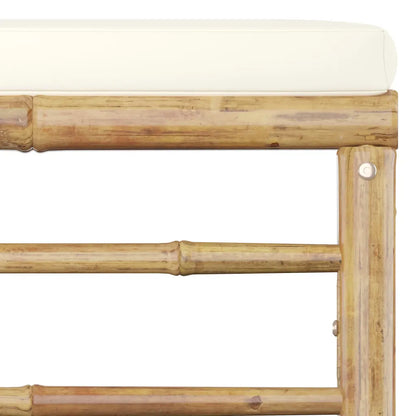 Set mobilier de grădină, cu perne alb crem, 5 piese, bambus