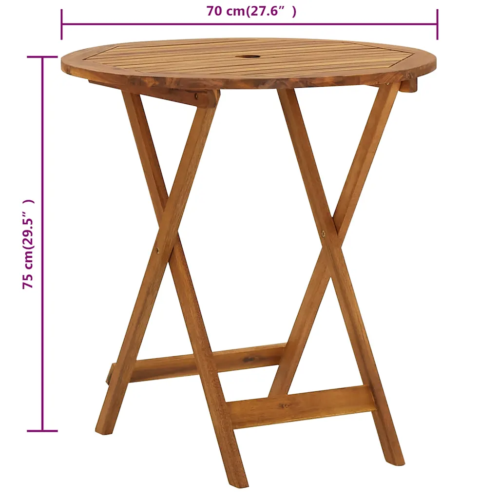 Masă de grădină pliabilă, 70 cm, lemn masiv de acacia