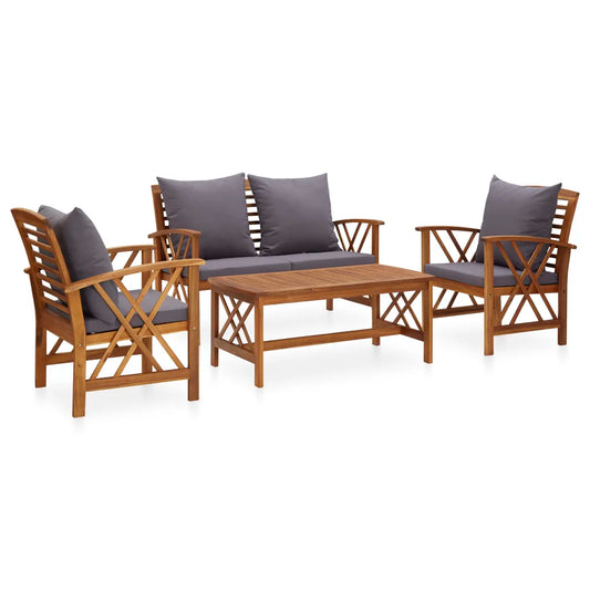 Set mobilier de grădină cu perne, 4 piese, lemn masiv de acacia