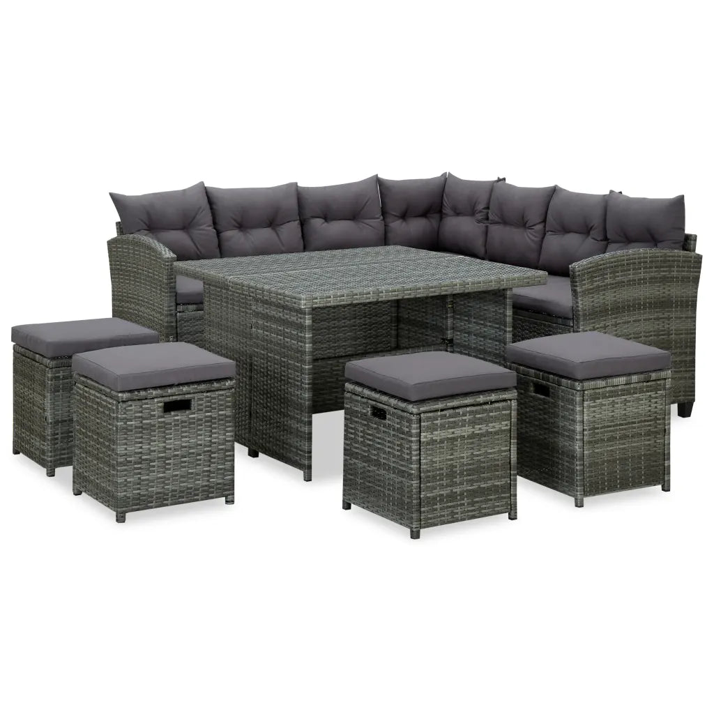 Set mobilier de grădină cu perne, 6 piese, gri, poliratan