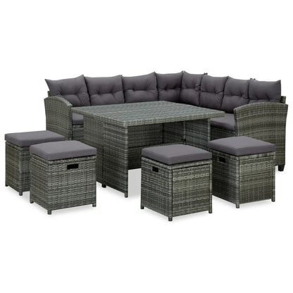 Set mobilier de grădină cu perne, 6 piese, gri, poliratan