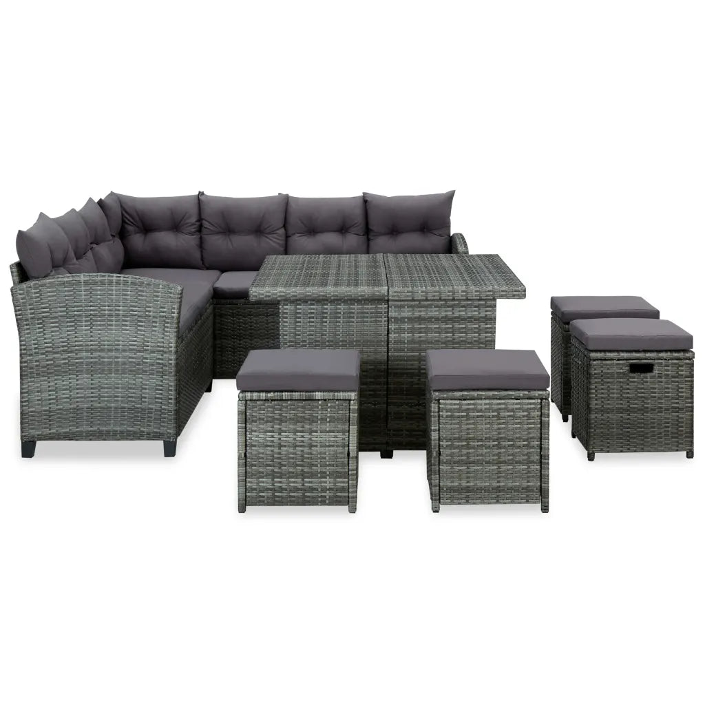Set mobilier de grădină cu perne, 6 piese, gri, poliratan