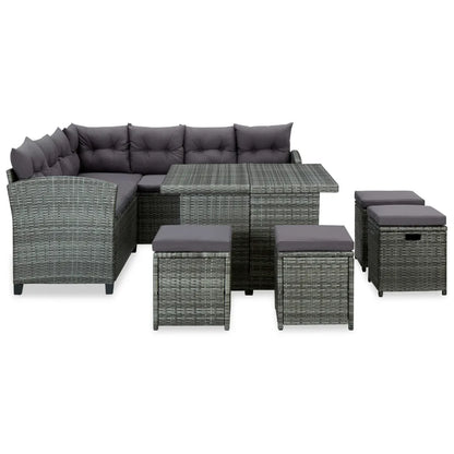Set mobilier de grădină cu perne, 6 piese, gri, poliratan