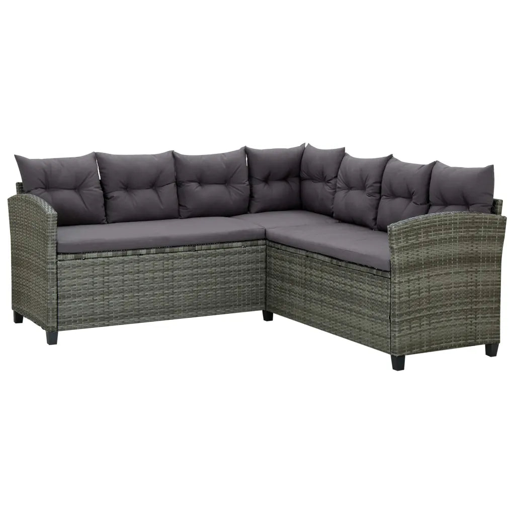 Set mobilier de grădină cu perne, 6 piese, gri, poliratan