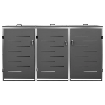 Magazie pentru trei pubele, 207x77,5x112,5 cm, oțel inoxidabil