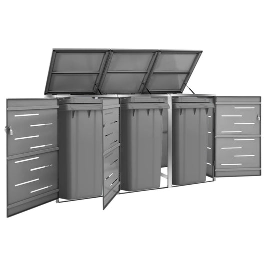 Magazie pentru trei pubele, 207x77,5x112,5 cm, oțel inoxidabil