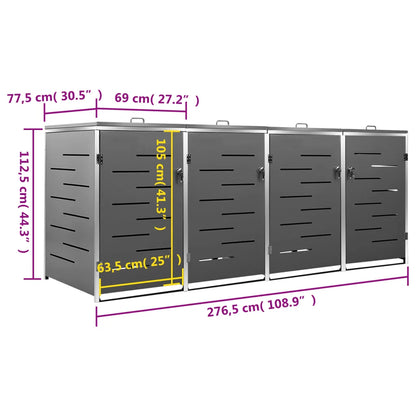 Magazie pentru patru pubele 276,5x77,5x112,5 cm oțel inoxidabil