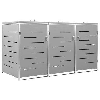 Magazie pentru trei pubele, 207x77,5x112,5 cm, oțel inoxidabil