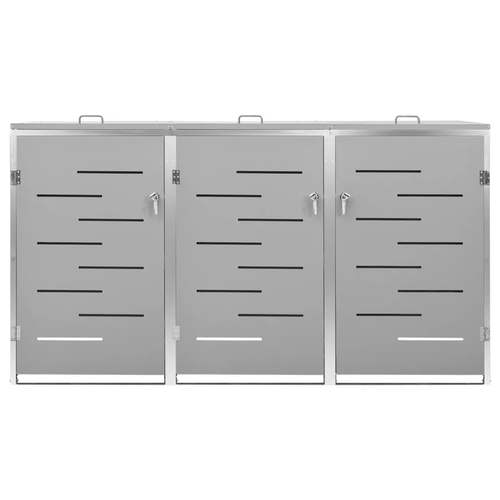 Magazie pentru trei pubele, 207x77,5x112,5 cm, oțel inoxidabil