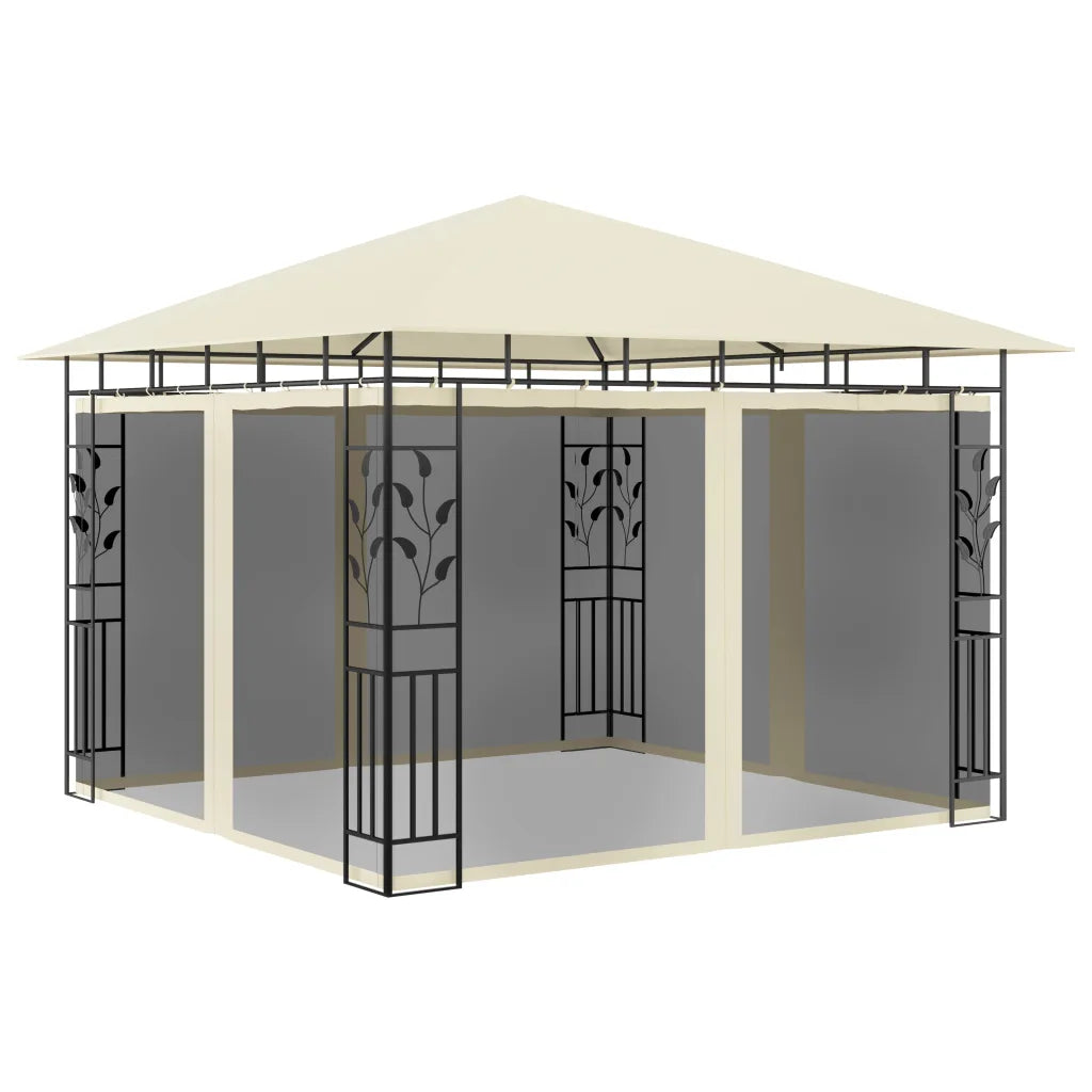 Pavilion cu plasă anti-țânțari & lumini LED crem 3x3x2,73m