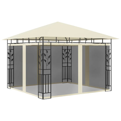 Pavilion cu plasă anti-țânțari & lumini LED crem 3x3x2,73m