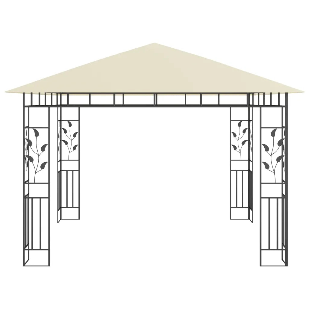 Pavilion cu plasă anti-țânțari & lumini LED crem 3x3x2,73m