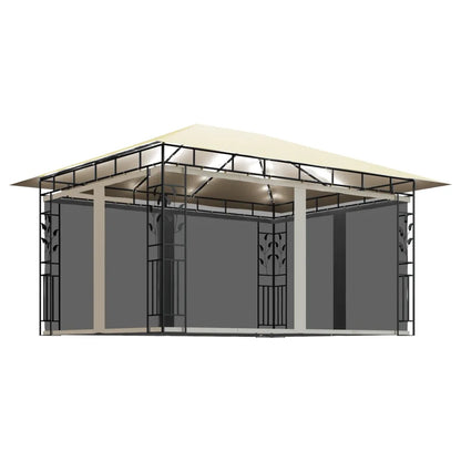 Pavilion cu plasă anti-țânțari & lumini LED crem 4x3x2,73m