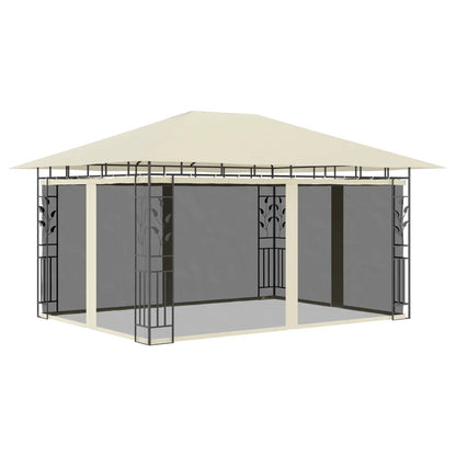Pavilion cu plasă anti-țânțari & lumini LED crem 4x3x2,73m