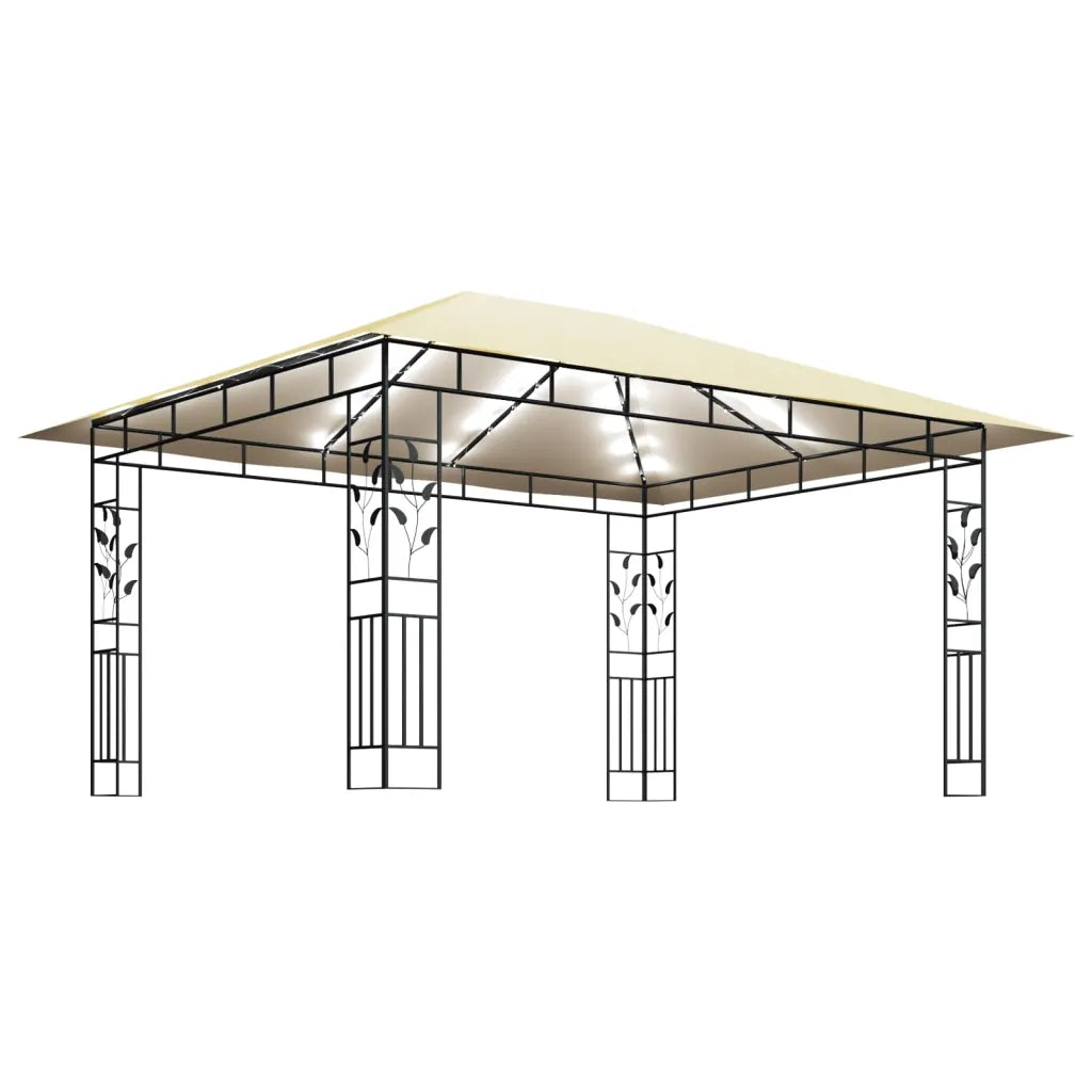 Pavilion cu plasă anti-țânțari & lumini LED crem 4x3x2,73m
