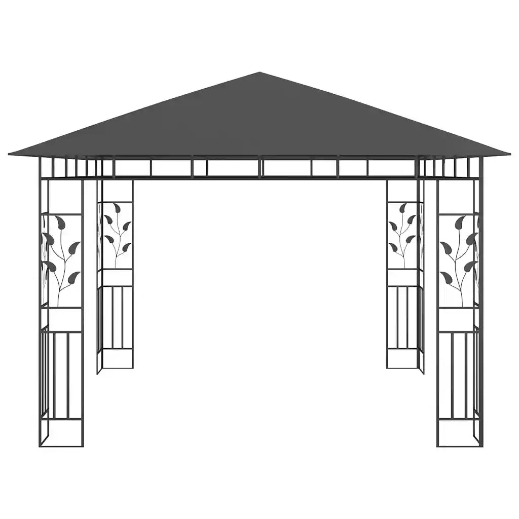 Pavilion cu plasă anti-țânțari&lumini LED, antracit, 3x3x2,73 m