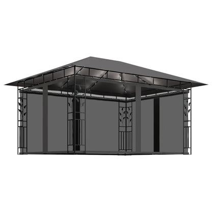 Pavilion cu plasă anti-țânțari&lumini LED, antracit, 4x3x2,73 m