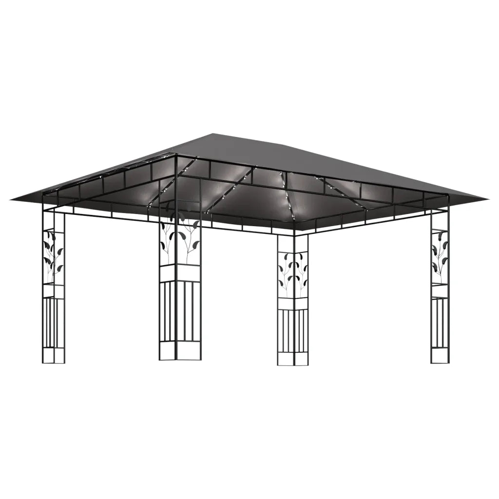 Pavilion cu plasă anti-țânțari&lumini LED, antracit, 4x3x2,73 m