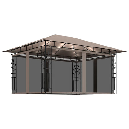 Pavilion cu plasă anti-țânțari&lumini LED,gri taupe, 4x3x2,73 m