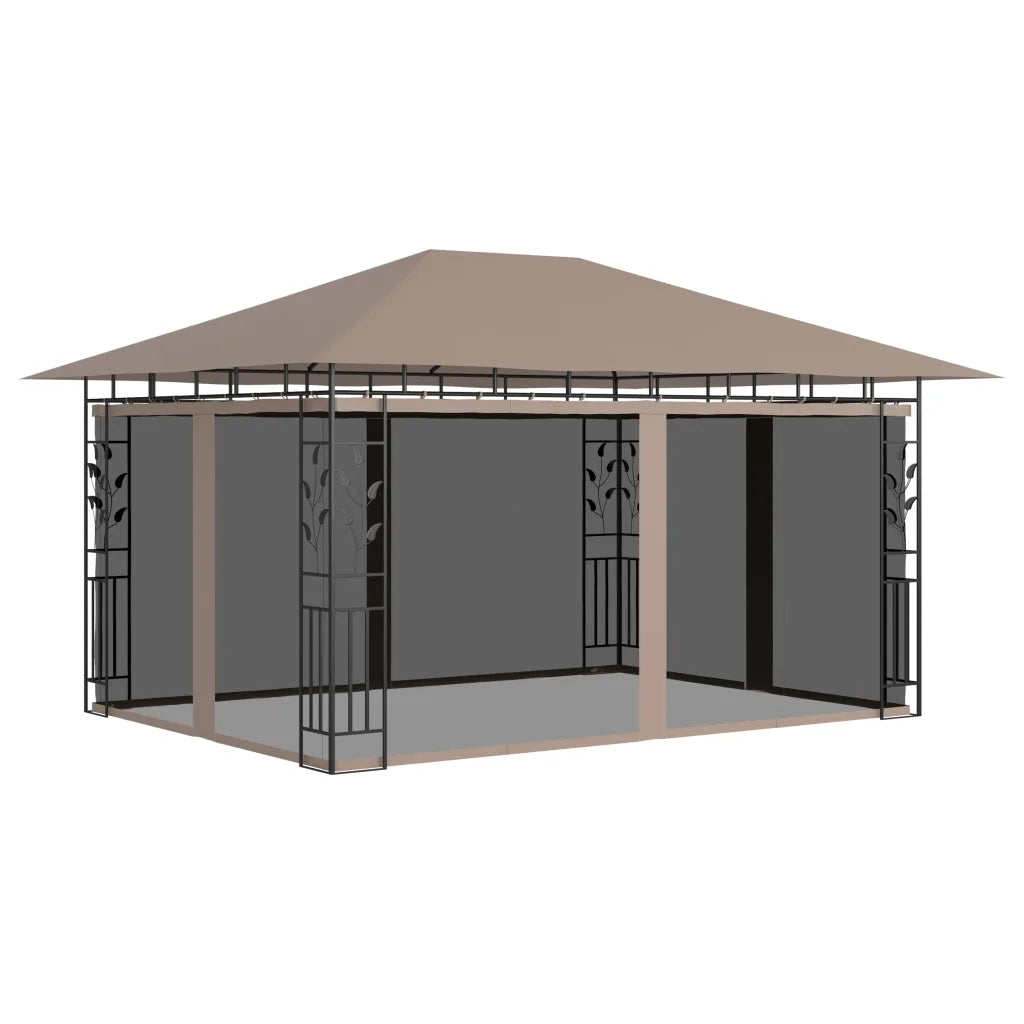 Pavilion cu plasă anti-țânțari&lumini LED,gri taupe, 4x3x2,73 m