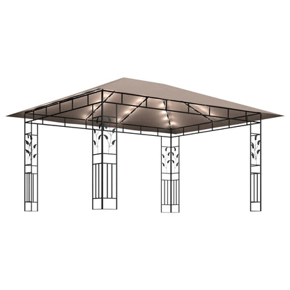 Pavilion cu plasă anti-țânțari&lumini LED,gri taupe, 4x3x2,73 m