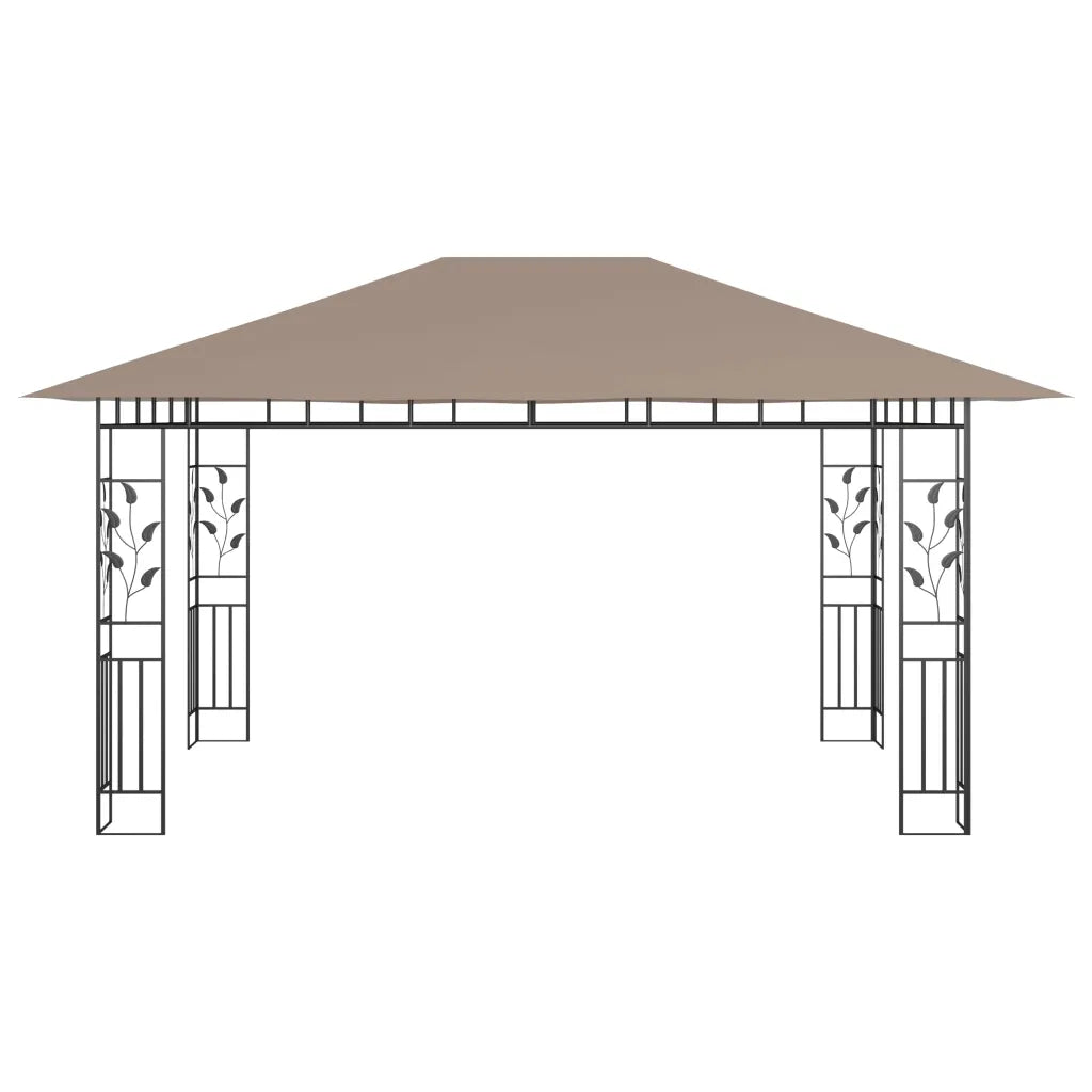 Pavilion cu plasă anti-țânțari&lumini LED,gri taupe, 4x3x2,73 m