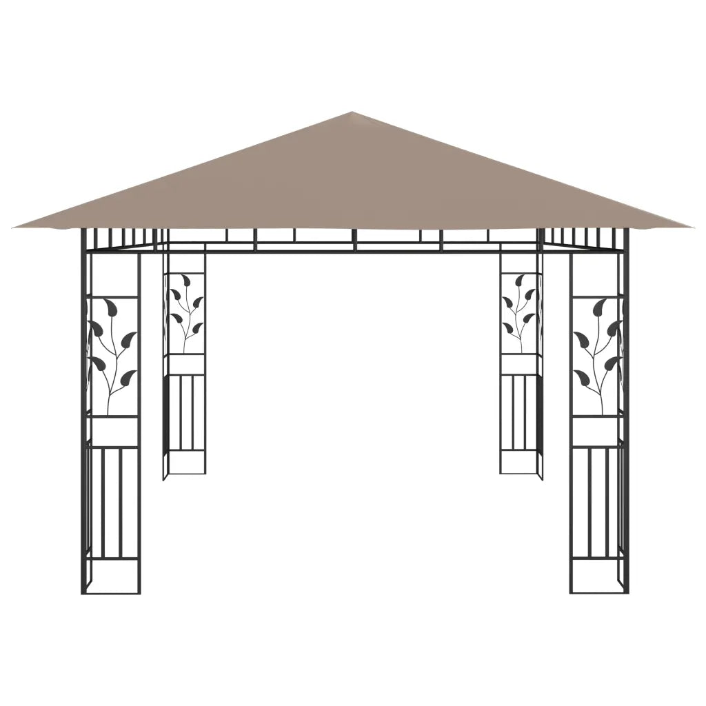 Pavilion cu plasă anti-țânțari&lumini LED,gri taupe, 4x3x2,73 m