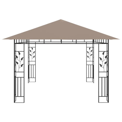 Pavilion cu plasă anti-țânțari&lumini LED,gri taupe, 4x3x2,73 m