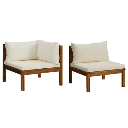 Set canapea 2 piese cu perne alb crem, lemn masiv de acacia