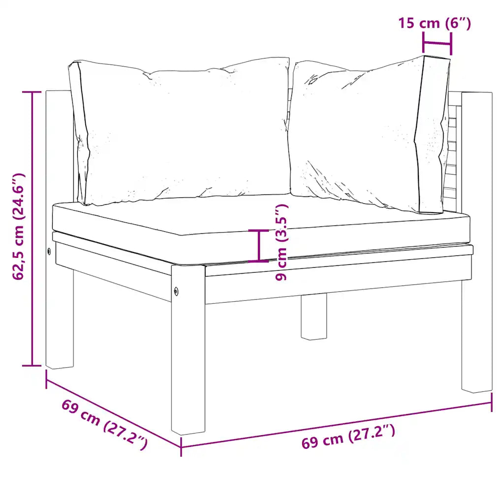 Set canapea 2 piese cu perne alb crem, lemn masiv de acacia