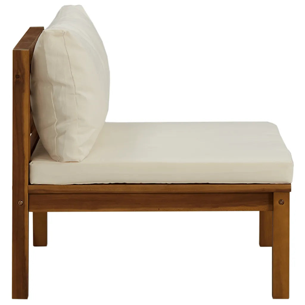 Set canapea 2 piese cu perne alb crem, lemn masiv de acacia