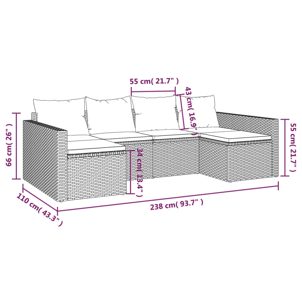 Set mobilier de grădină cu perne, 2 piese, gri, poliratan